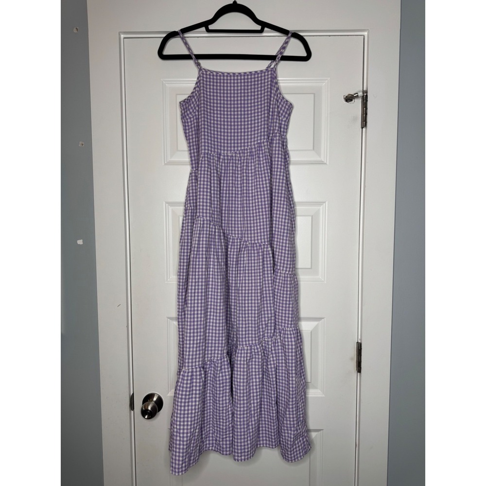 Things Between Maeve Cotton Gingham Purple Midi Dress Size Small